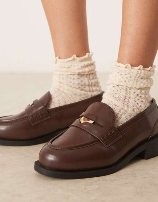 RAID Wide Fit Nonnie penny loafers in brown
