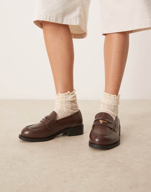 RAID Wide Fit Nonnie penny loafers in brown