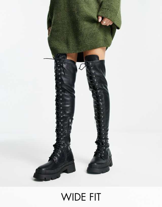 RAID Wide Fit Oakford lace up over the knee second skin boots in black