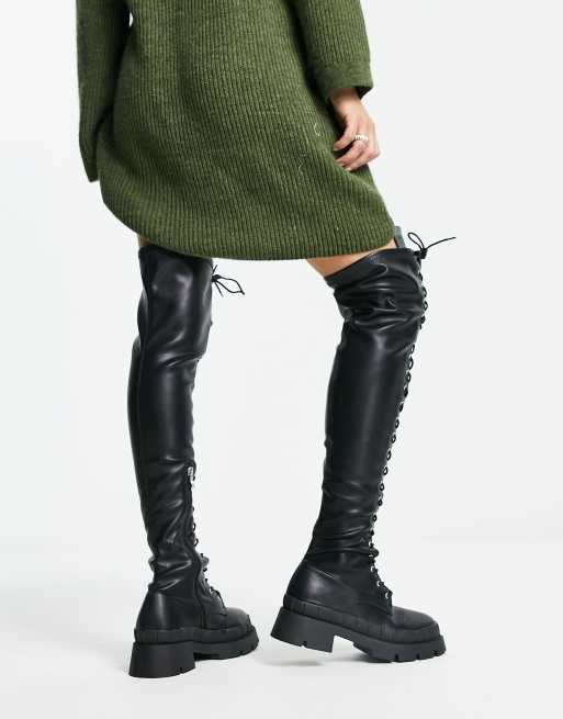 RAID Wide Fit Oakford lace up over the knee second skin boots in black , 2 of 4