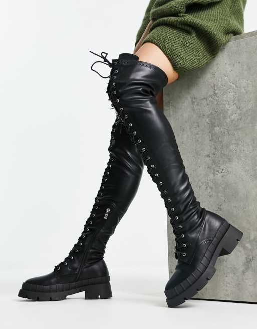 Over the knee hotsell lace up flat boots