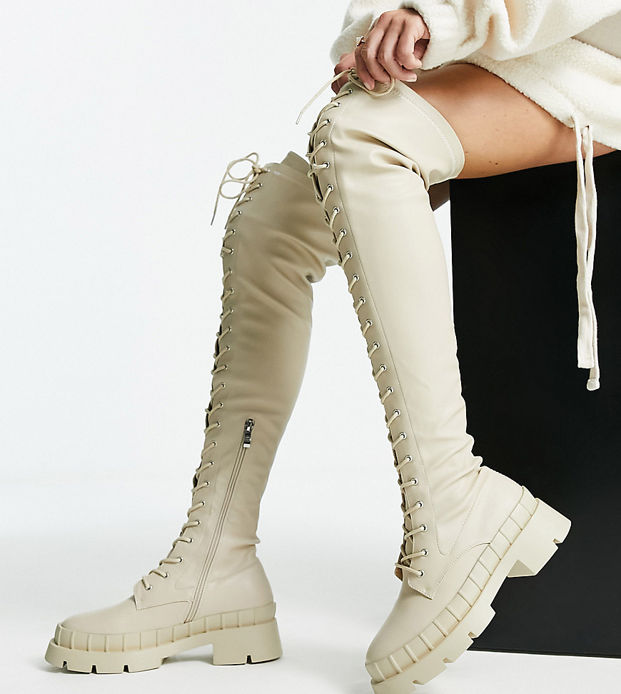 RAID Wide Fit Oakford lace up over the knee second skin boots in black