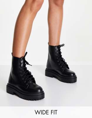 RAID Wide Fit Obey lace up ankle boots in black - ASOS Price Checker