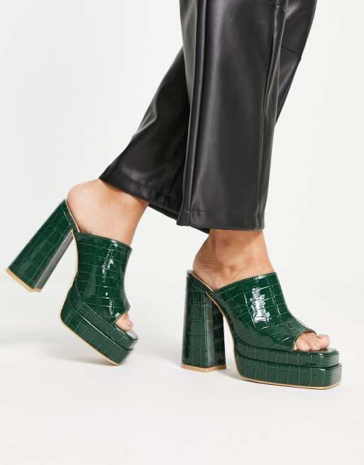 RAID Wide Fit Piya platform heel mules in green croc , 2 of 4