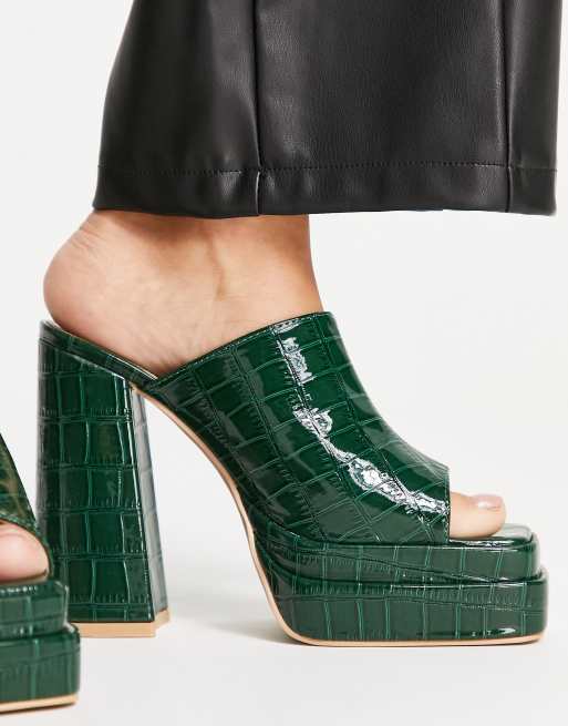 RAID Wide Fit Piya platform heel mules in green croc , 3 of 4