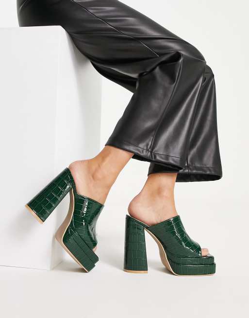 RAID Wide Fit Piya platform heel mules in green croc , 4 of 4