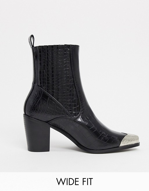 RAID Wide Fit Priscilla western boots in black croc with toe cap