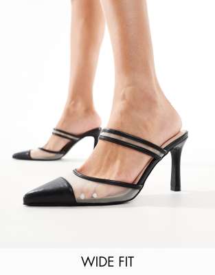 Rasha kitten heel mules in black with mesh inserts