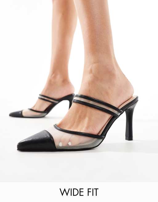 RAID Wide Fit - Rasha - Sorte mules med kitten-hæl og mesh-indsatser