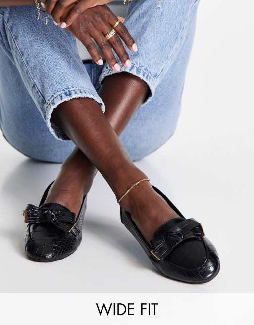 RAID Wide Fit – Reema – Ballerinas in Schwarz mit Schleifenverzierung, weite Passform