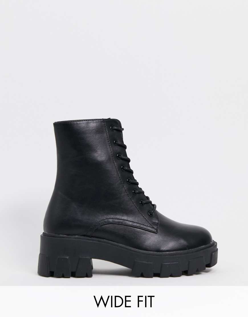RAID Wide Fit Rexx chunky ankle boots with exaggerated cleated sole in black | ASOS