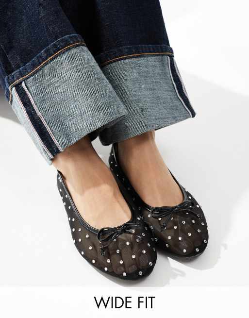 RAID Wide Fit - Rimpi - Ballerines plates en tulle à ornements - Noir