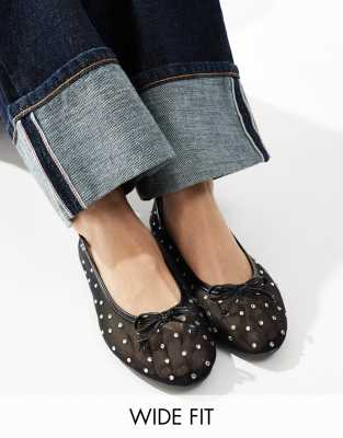 Raid Wide Fit RAID Wide Fit Rimpi embellished ballet flats in black mesh
