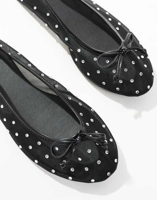 RAID Wide Fit Rimpi embellished ballet flats in black mesh, 2 of 4