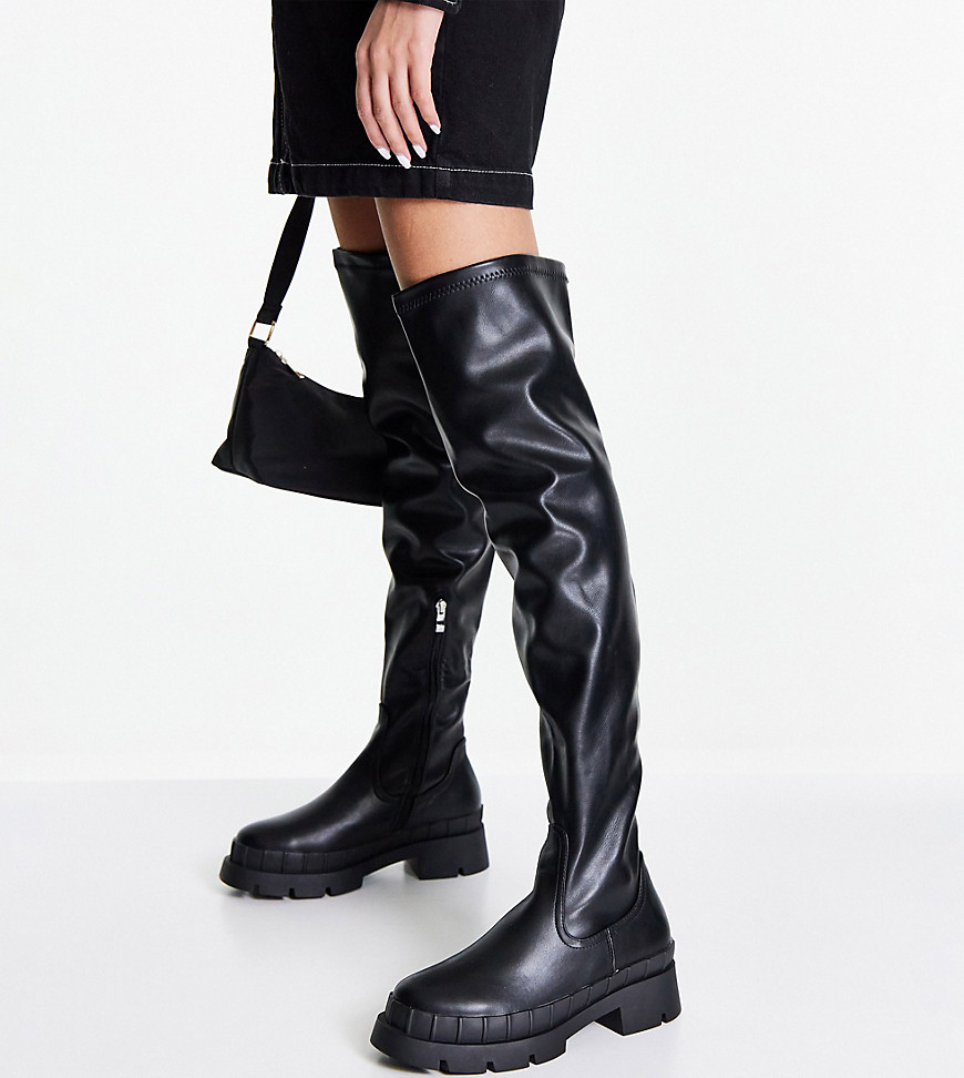 Raid Wide Fit Joyen Knee High Stretch Boots With Mid Heel In Black
