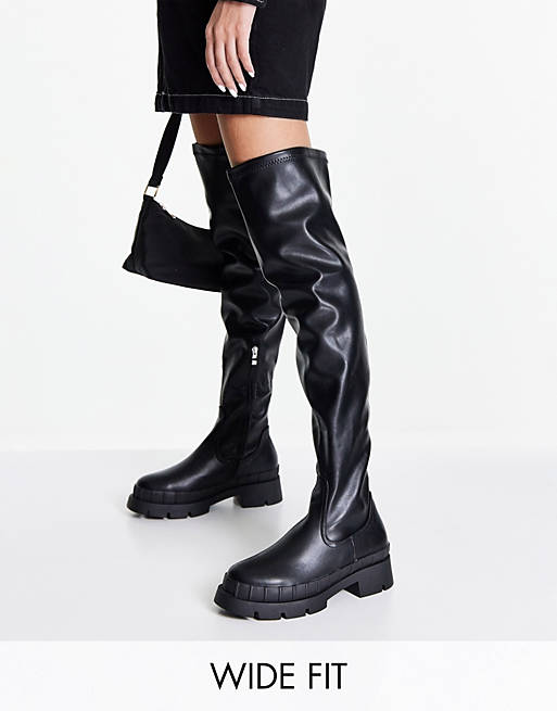  Boots/RAID Wide Fit Rooshi over the knee stretch boots in black 