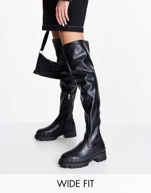 Wide fit over 2025 the knee leather boots