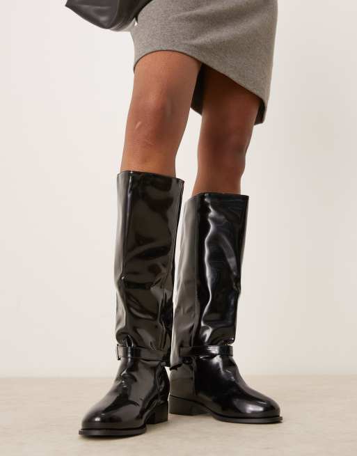 RAID Wide Fit Rosenna riding knee boots in black patent