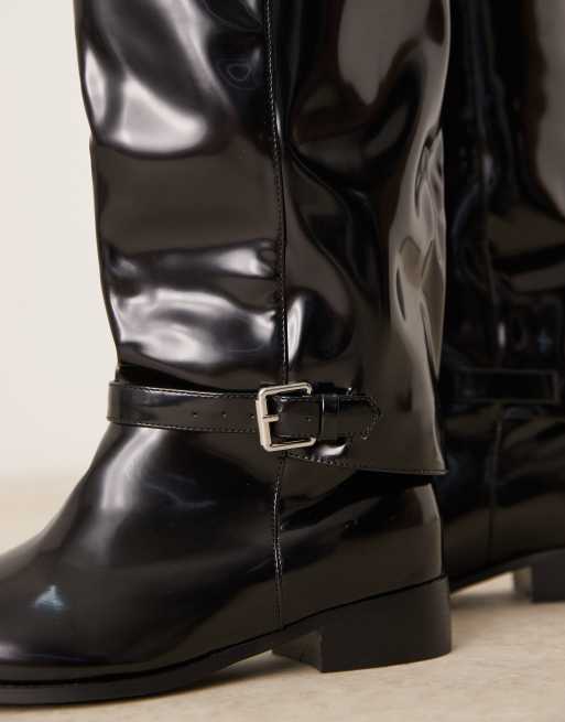 RAID Wide Fit Rosenna riding knee boots in black patent