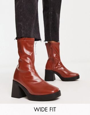Rubina mid heel platform boots in tan-Brown