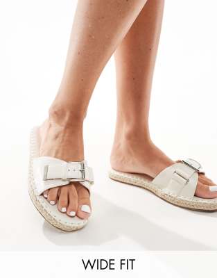 RAID Wide Fit - Ruheen - Flache Espadrilles-Sandalen in Wollweiß, weite Passform