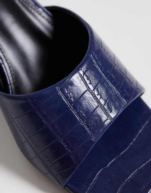 RAID Wide Fit Saanvi block heel mules in blue , 3 of 4