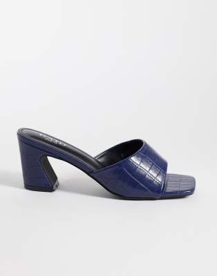 Raid Wide Fit Saanvi Block Heeled Mules In Blue