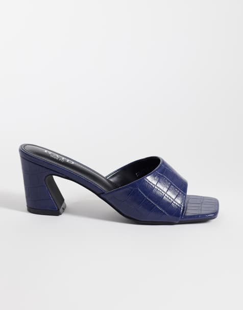 RAID Wide Fit Saanvi block heeled mules in blue - view 1