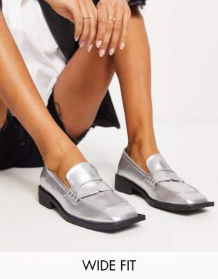 RAID Wide Fit - Samantha - Loafer in Metallic-Silber, weite Passform