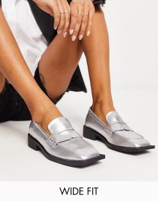 Raid Wide Fit Samantha Loafers In Silver Metallic