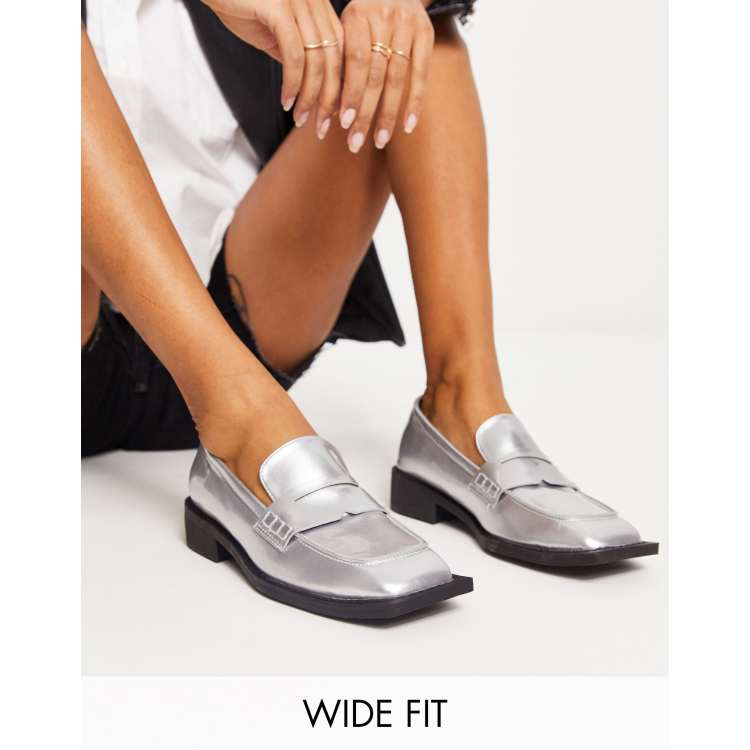 Metallic silver sale loafers womens