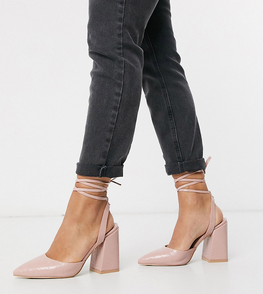 RAID Wide Fit - Samira - Scarpe con tacco da annodare alla caviglia color cipria coccodrillo-Rosa