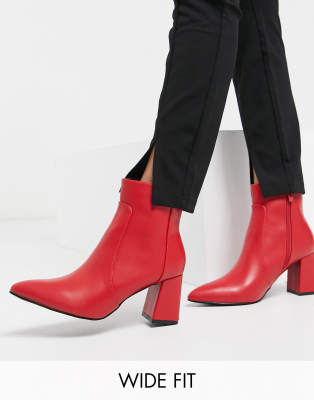 RAID Wide Fit Sapphire heeled ankle boots in red leather look