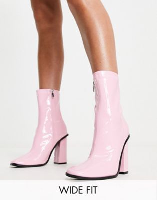 RAID Wide Fit Saylor block heel sock boots in pink