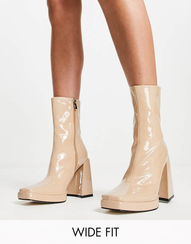 RAID Wide Fit Silonna platform heel boots in camel