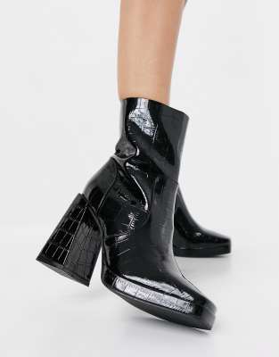 black wide square toe boots