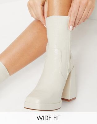 croc embossed square toe boots