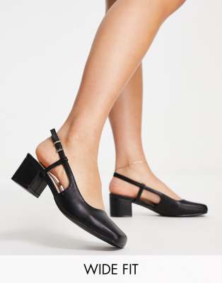 RAID Wide Fit Sisily square toe sling back shoes with mid heel in black  - ASOS Price Checker