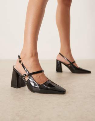 Raid Wide Fit - Siya - Schuhe in Schwarz mit Blockabsatz, spitzer Zehenpartie und Lackoptik, weite Passform