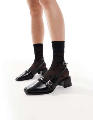 RAID Wide Fit - Stacia - Mary-Jane-Absatzschuhe in Schwarz mit Fersenriemen, weite Passform