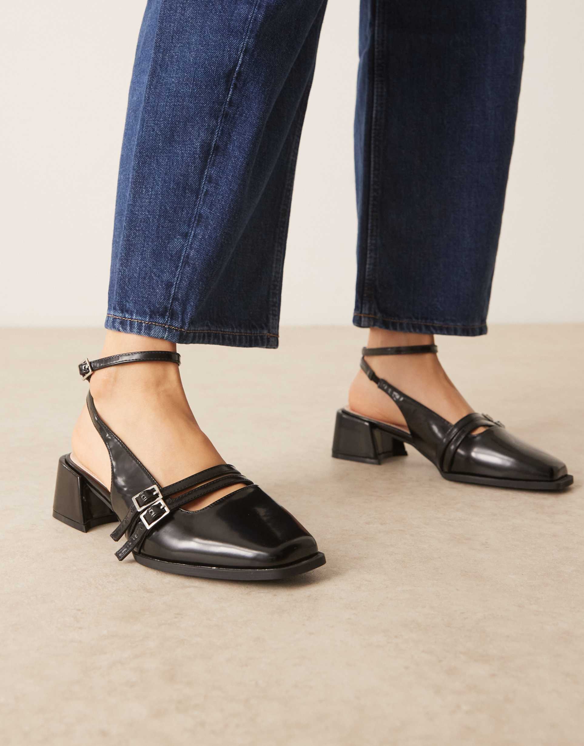 raid wide fit stacia sling back heeled mary janes in black
