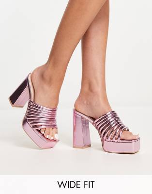 Raid Wide Fit Stella Platform Mules In Metallic Pink