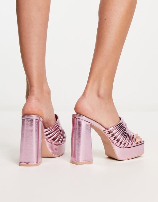 RAID Wide Fit Stella platform mules in metallic pink ASOS