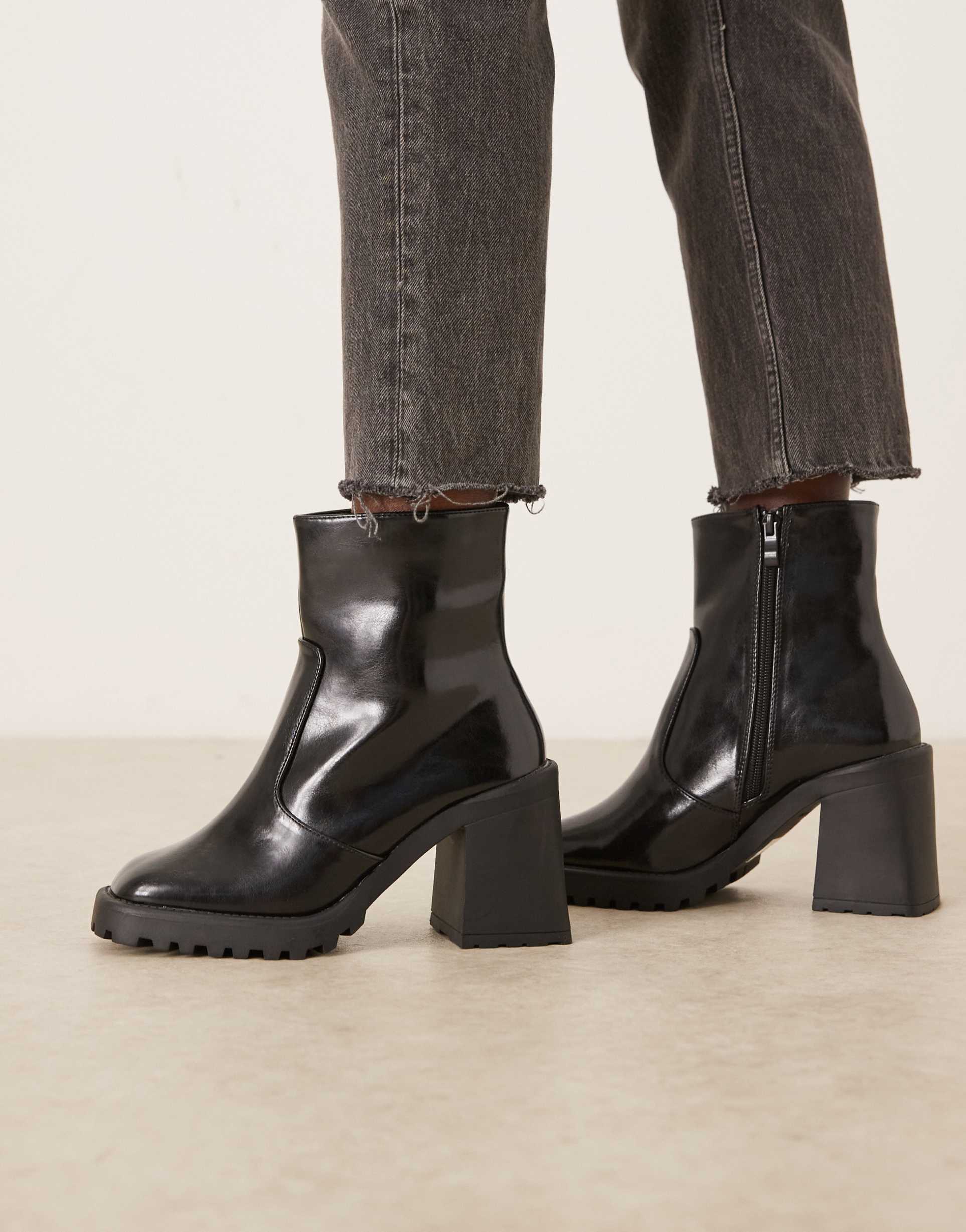 raid wide fit sugar block heeled ankle boots in black
