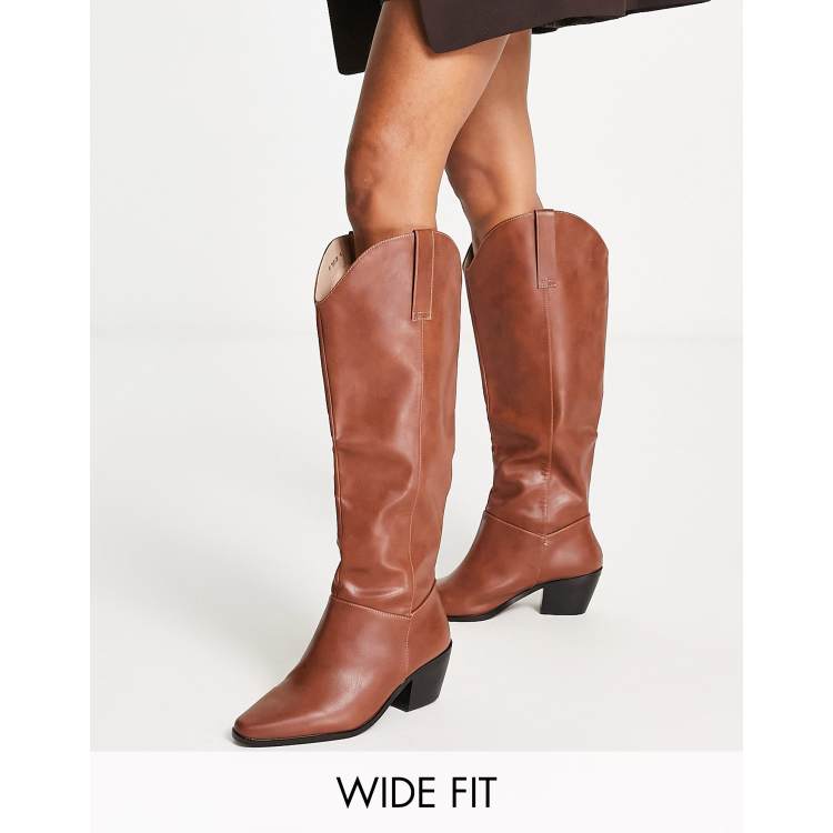 Wide fit brown leather knee high boots sale