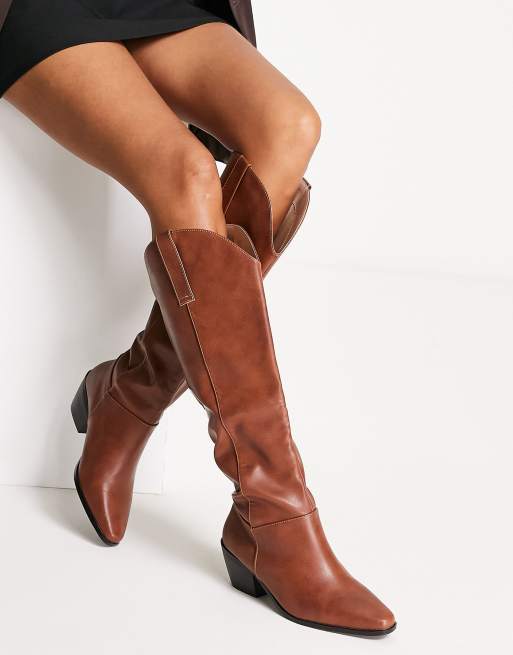 Brown knee high boots hotsell wide fit