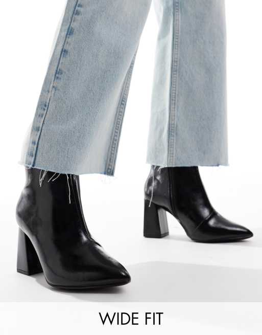 RAID Wide Fit Tetlee block heel ankle boots in black patent