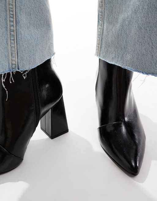 RAID Wide Fit Tetlee block heel ankle boots in black patent