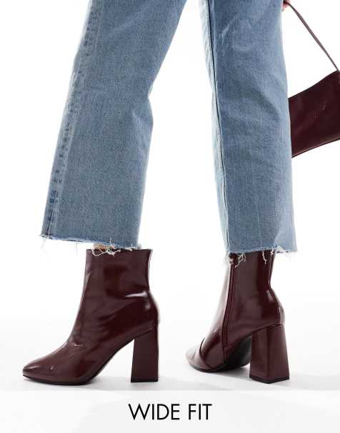 RAID Wide Fit Tetlee block heel ankle boots in burdundy patent - view 1