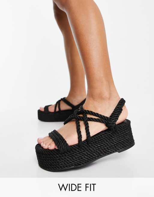 Raid Wide Fit - Tinly - Sandali flatform in corda neri